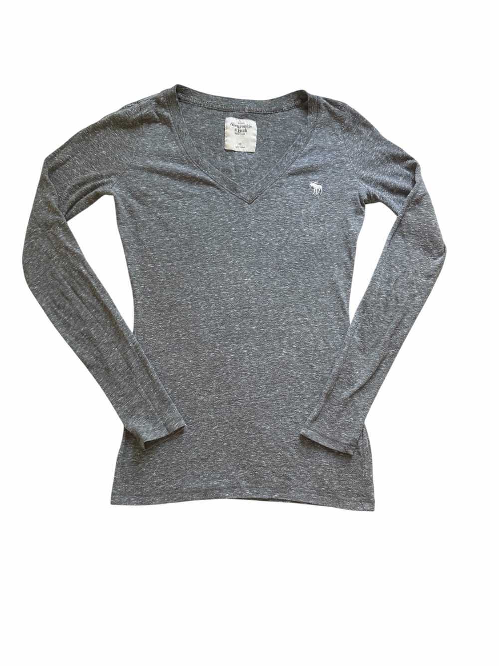 Abercrombie & Fitch Women's Heather Gray V-Neck Long Sleeve Tee
